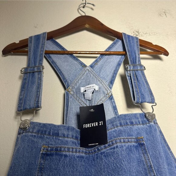Forever 21 Denim Jeans Bib Overalls Shorts Western Indie Boho Pant Women 2x NWT - Picture 3 of 15